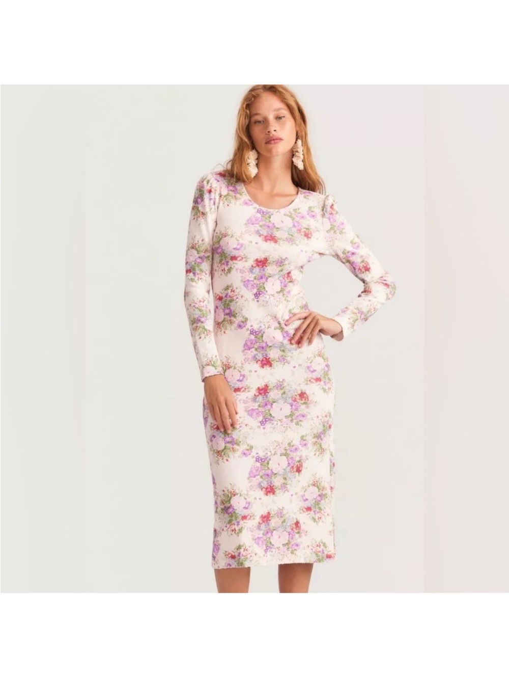 LoveShackFancy Lisa Midi Dress in Shimmering Springs Floral Print Small $395
